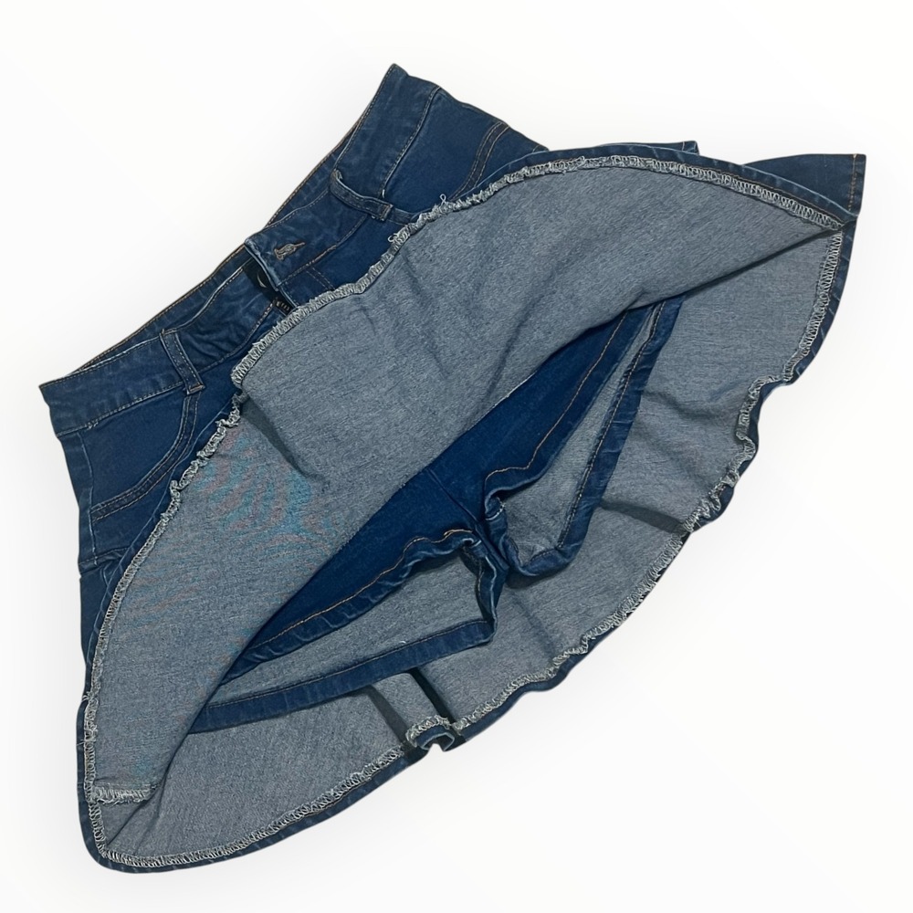 Y2K Denim Ruffle Skort Women's M Micro Mini Low Rise Tiered Skirt Schoolgirl - Picture 9 of 9